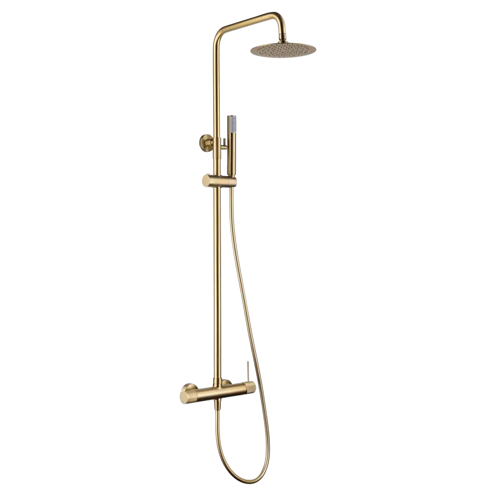 Brushed gold single handle shower set with modern minimalist design