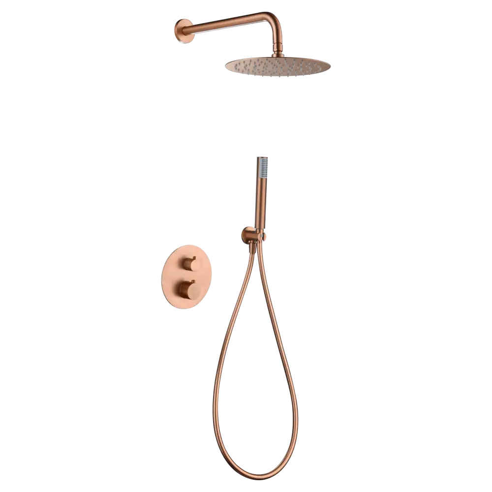 Genova brushed rose gold thermostatic shower set with embedded installation