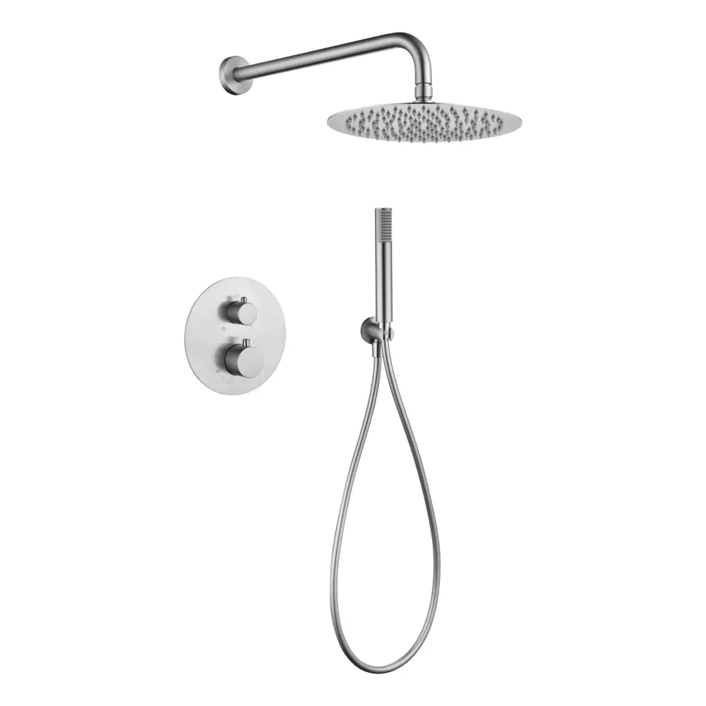 Brushed nickel thermostatic shower set built-in modern bathroom fixture