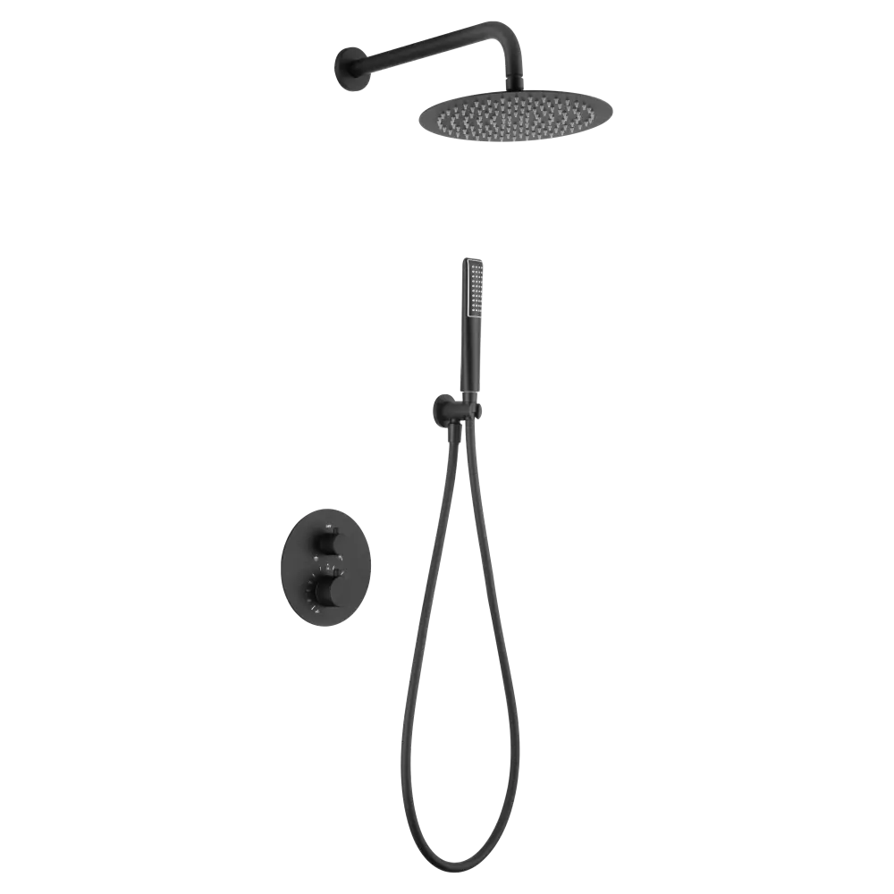 Matte black built-in thermostatic shower set with sleek modern design