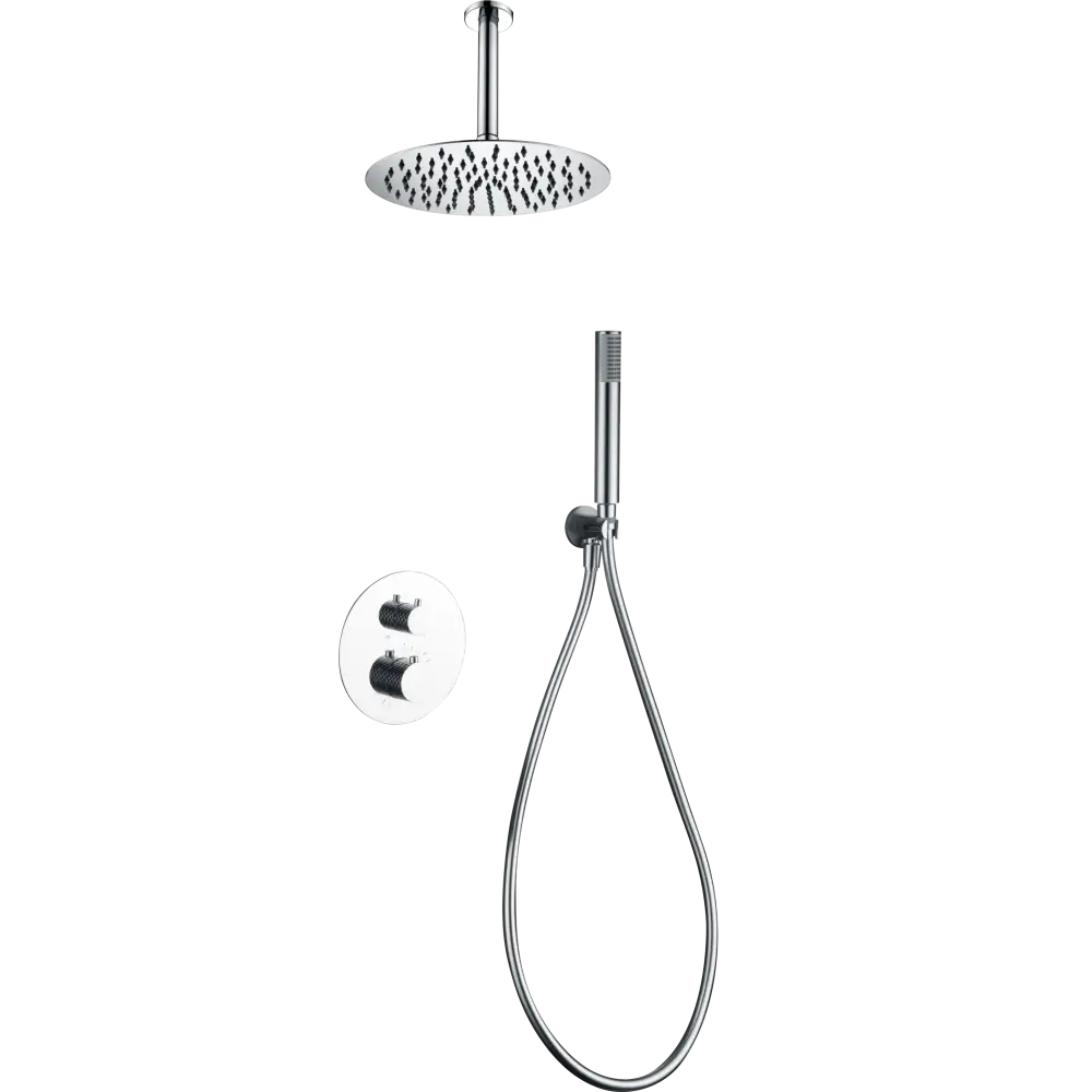Chrome Genoa thermostatic shower set with built-in wall mount design