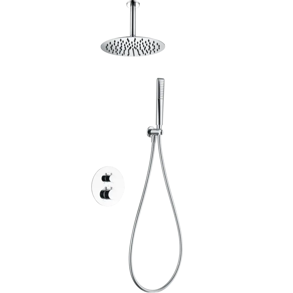 Chrome thermostatic shower set modern design built-in wall mounted