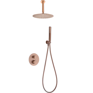 Brushed Rose Gold Thermostatic Shower Set with Rainfall Head, main product view