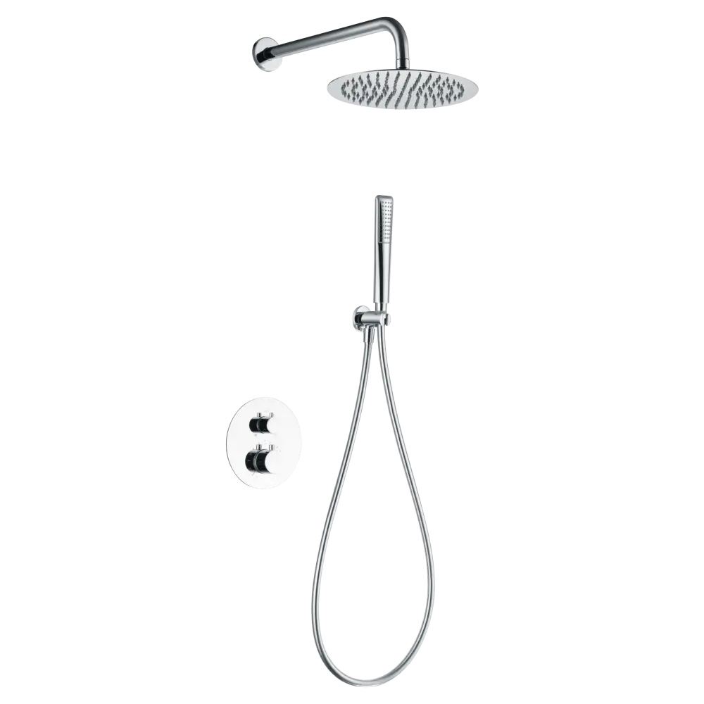 Chrome modern thermostatic shower set with built-in design mounted on wall
