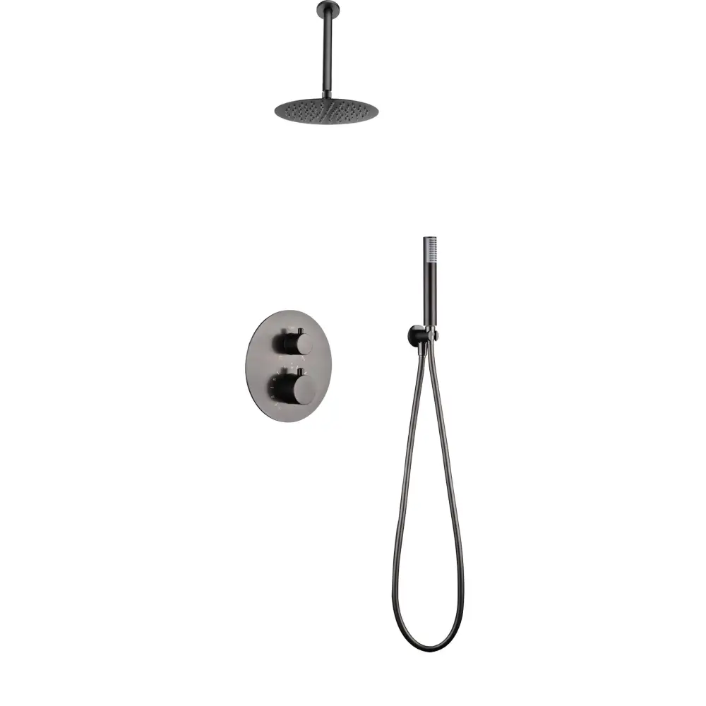 Black gun metal built-in thermostatic shower set with modern design