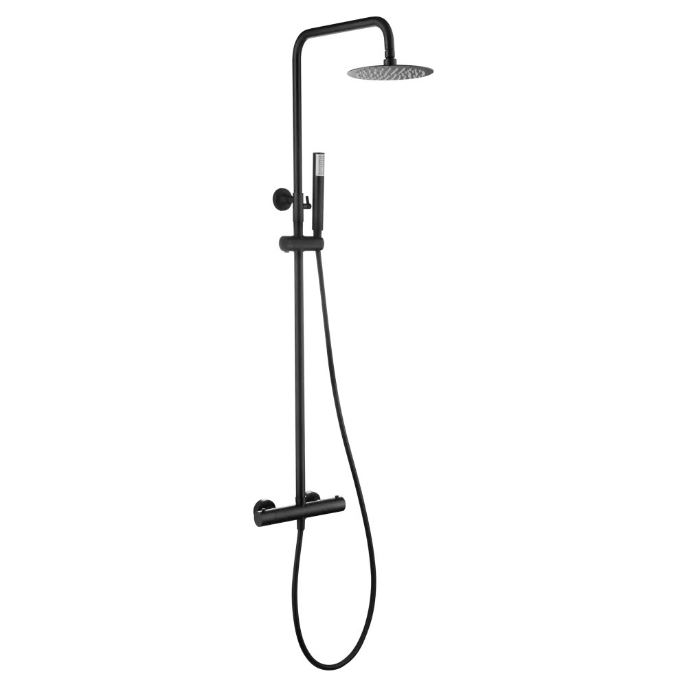 Matte black thermostatic shower set Genova with modern chrome fixtures
