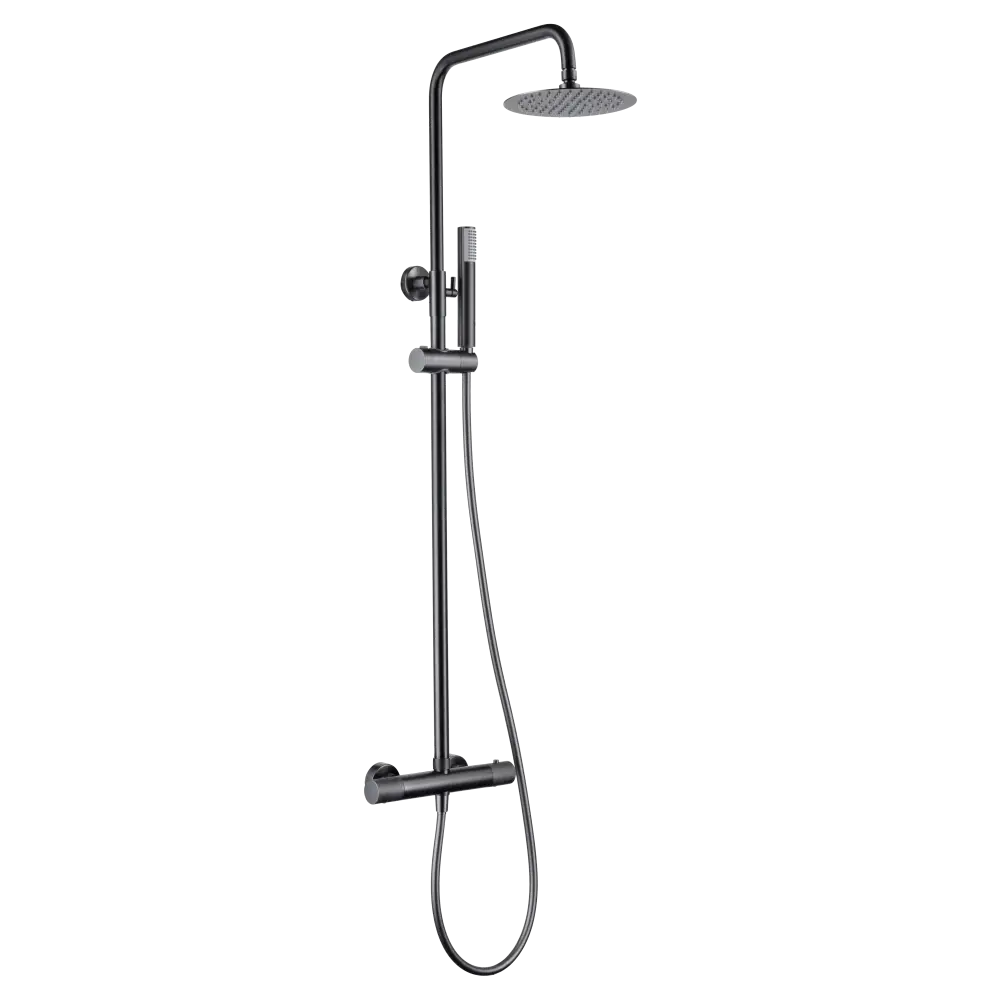 Gun metal black thermostatic shower set with modern minimalist design