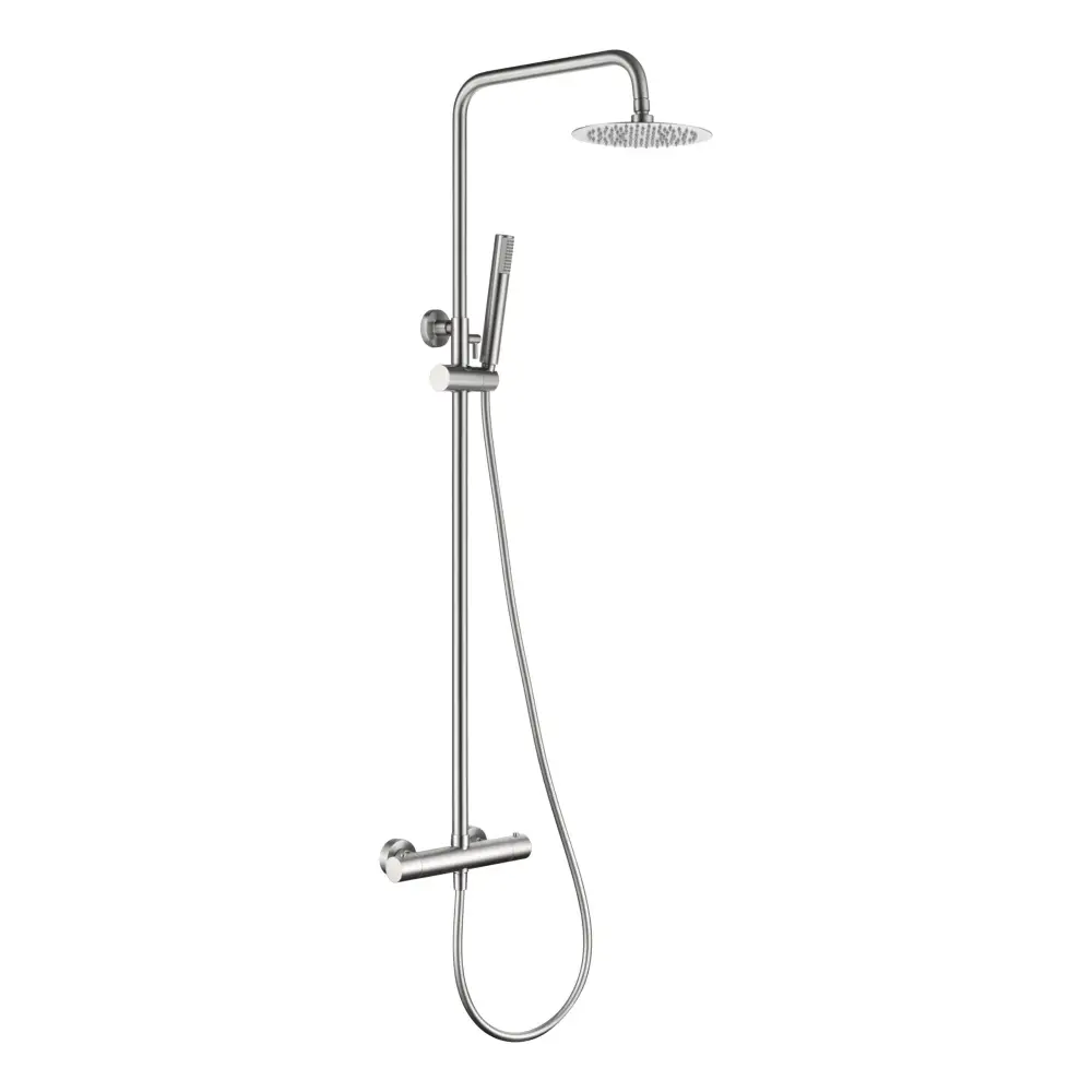 Brushed nickel thermostatic shower set Monza with modern design and fixtures