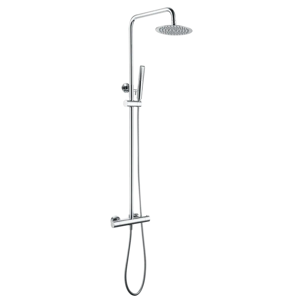 Chrome thermostatic shower set with temperature control dial and fixtures