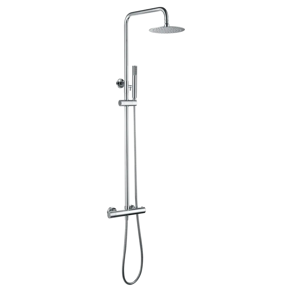 Chrome thermostatic shower set with temperature control valve and fixtures