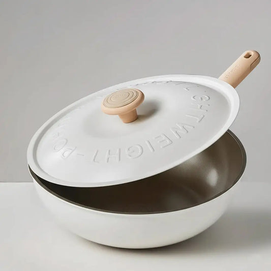 Cooker Uncoated Non Stick Aluminum Steam Frying Pan - White - 30cm - Cookware set