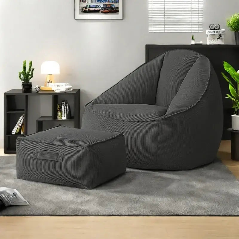 Corduroy Single Lightweight Ottoman Bean Bag Chair - Gray - Chair