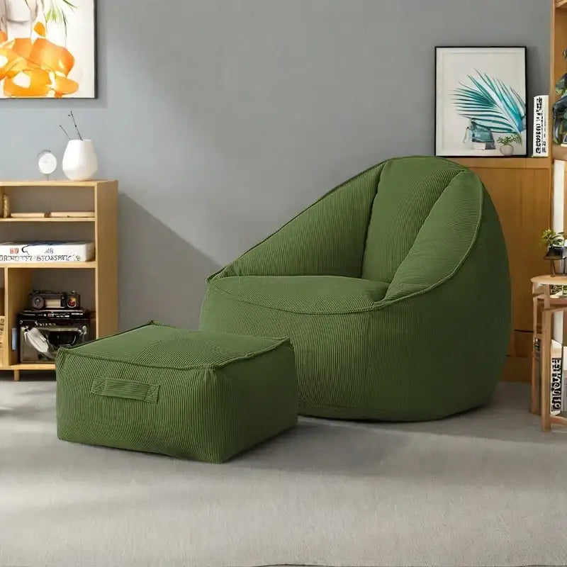 Corduroy Single Lightweight Ottoman Bean Bag Chair - Green - Chair