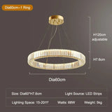Crystal Ring Large Chandelier Pendant Lamp - D60 23.62inch / Cold White / Gold body - Chandelier
