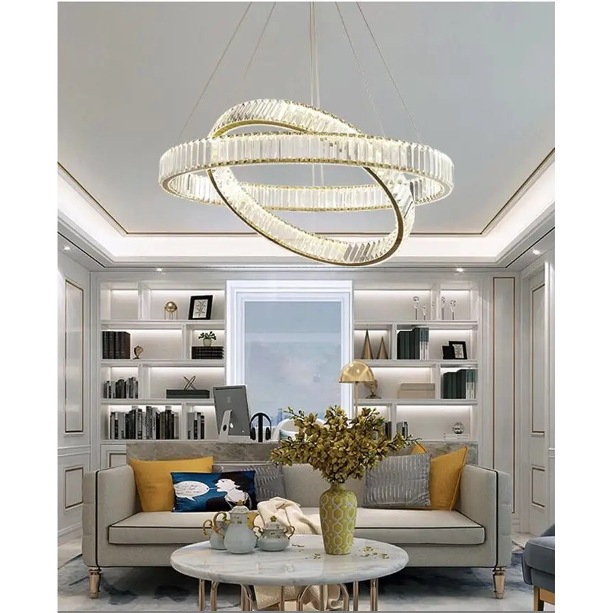 Crystal Ring Large Chandelier Pendant Lamp - D80 D60 2 Rings / Cold White / Gold body - Chandelier