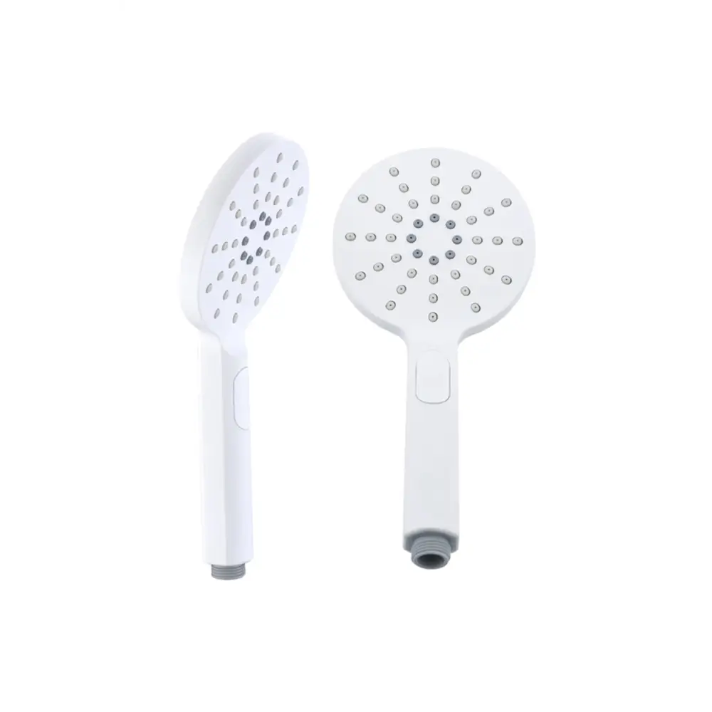 Matte white modern minimalist shower handle set on clean background