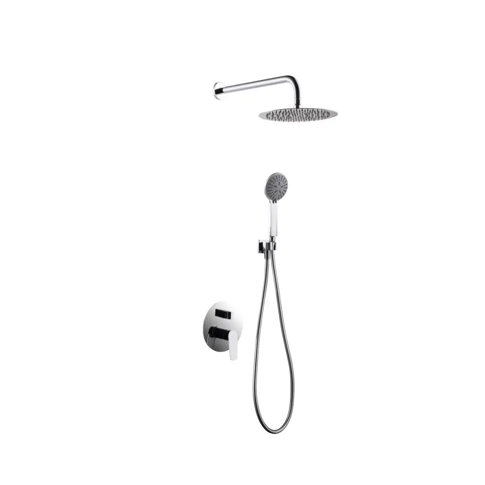 Chrome single handle modern shower set with built-in design
