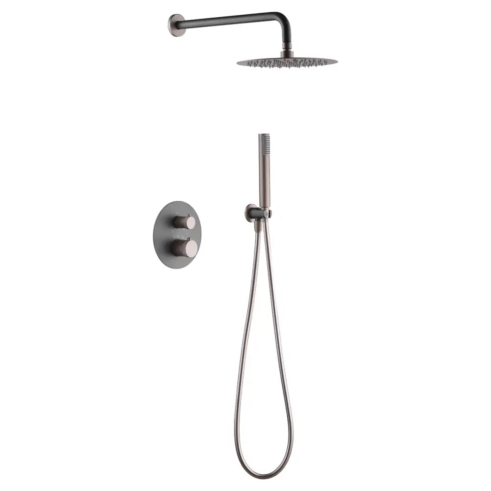 Champagne gray thermostatic built-in shower set with modern design details