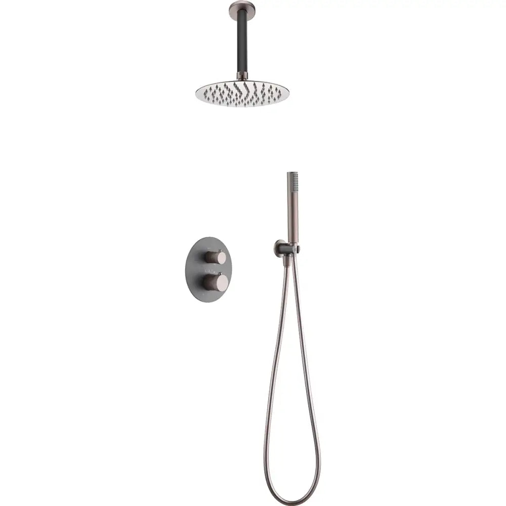 Champagne gray thermostatic built-in shower set with modern design on white background