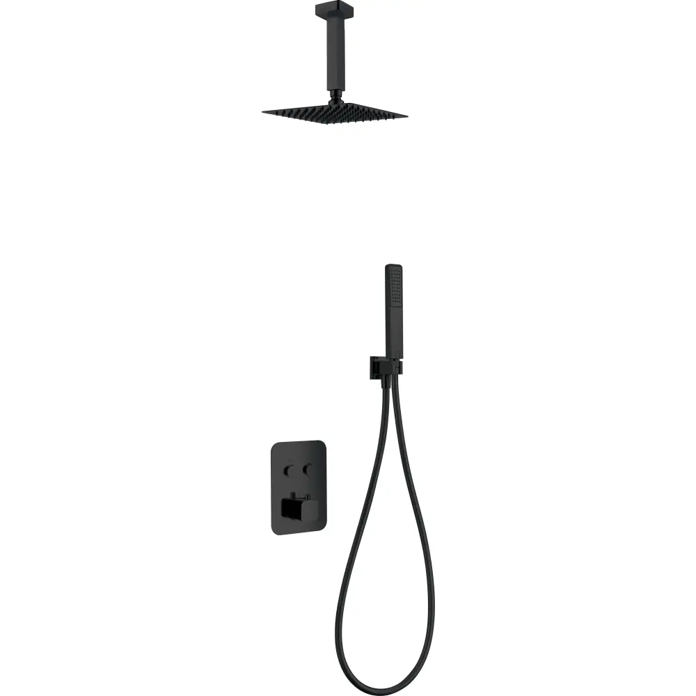Matte black built-in shower set with thermostatic valve control system