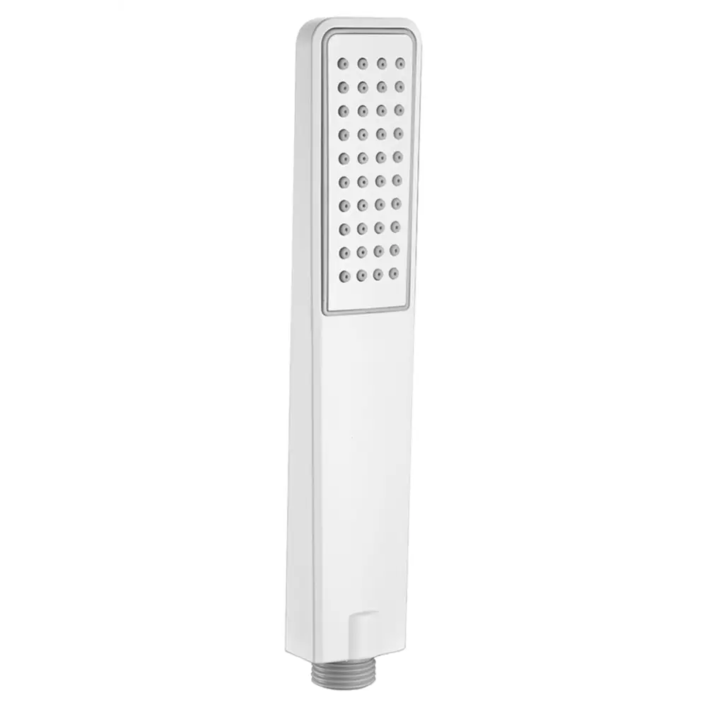 Matte white shower handle Henk Mangos series stainless steel fixture closeup
