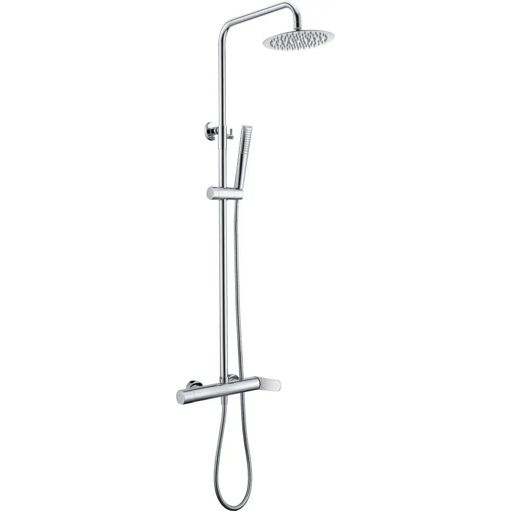 Chrome single lever shower set modern design on white background