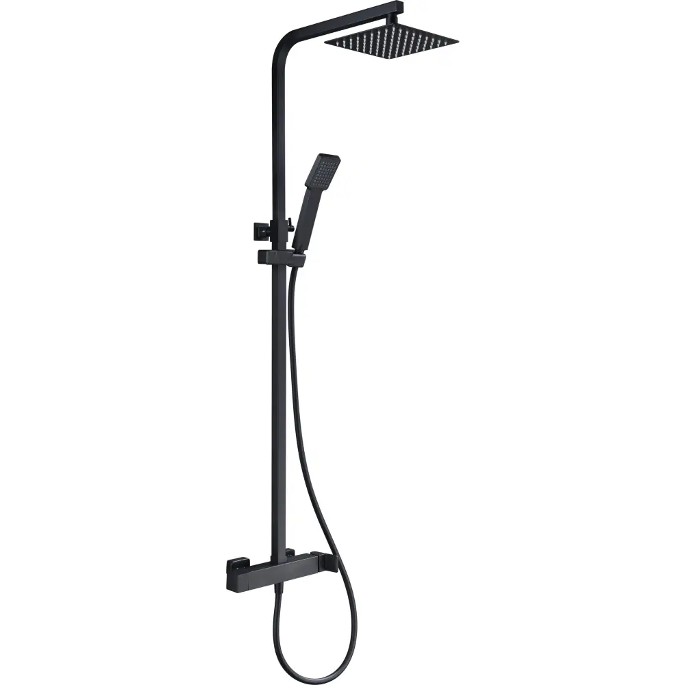 Matte black single handle shower set modern bathroom fixture closeup