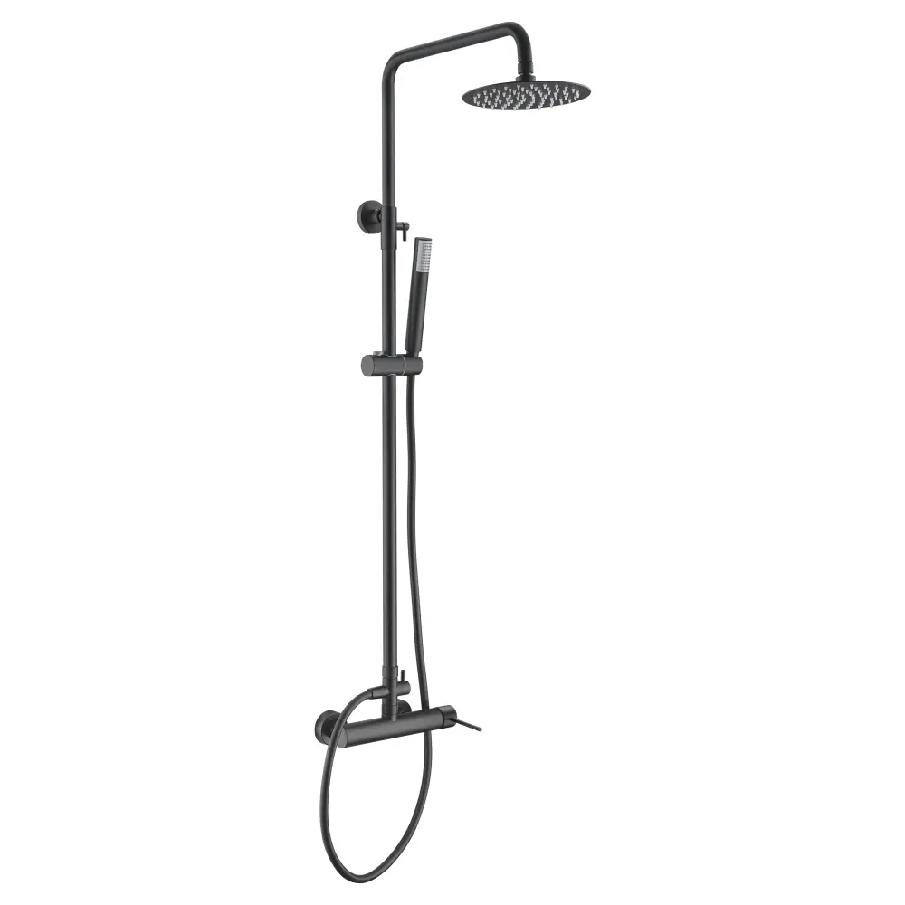 Matte black modern shower set with single handle chrome fixture design