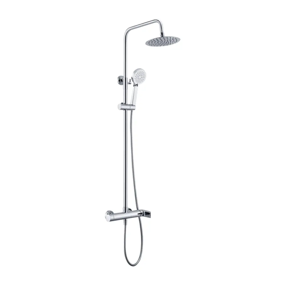 Chrome single handle modern shower set on white background