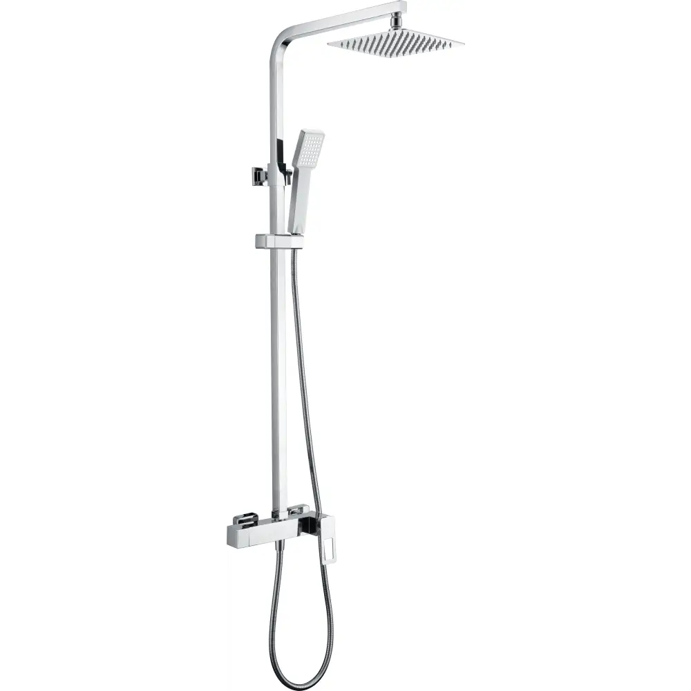 Chrome single lever shower set with modern minimalist design and polished finish