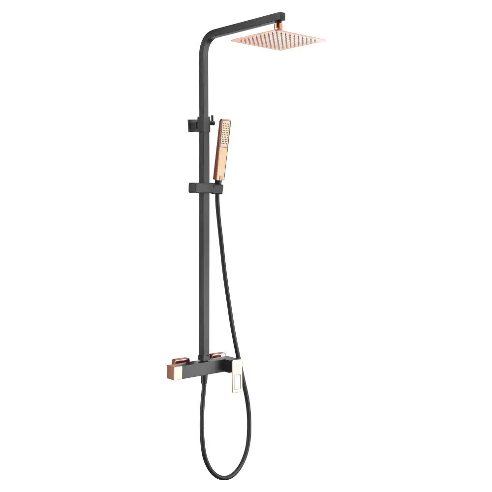 Black and rose gold modern shower set with single handle design
