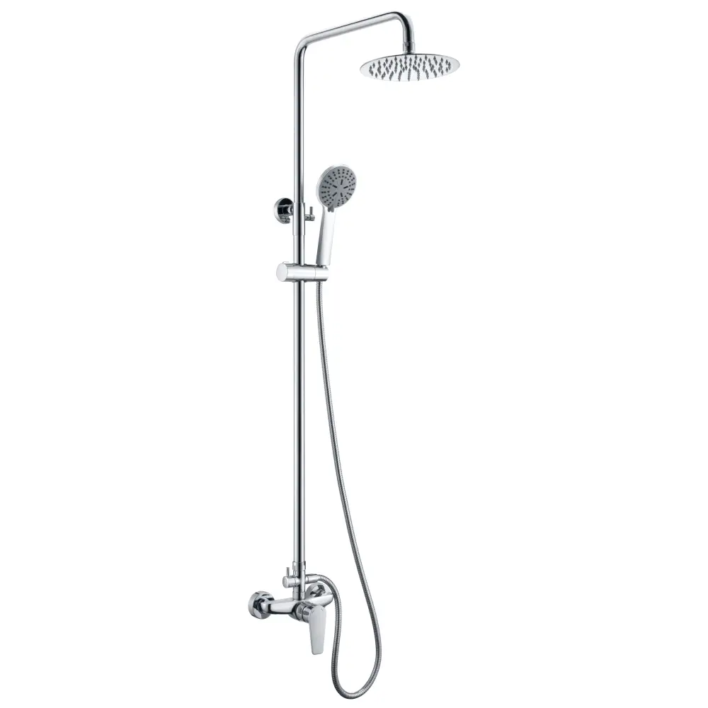 Chrome single lever shower set with modern minimalist design