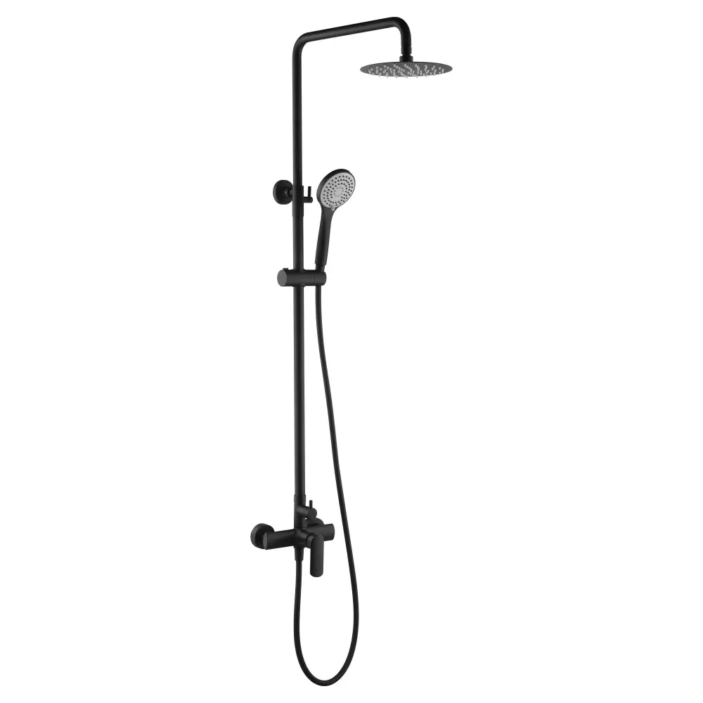 Ural Series matte black single lever shower set with modern minimalist design