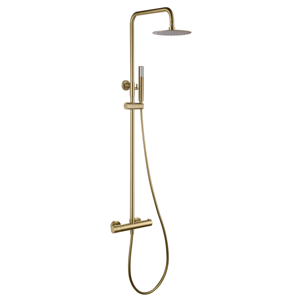 Genova brushed gold thermostatic shower set with modern design and elegant finish