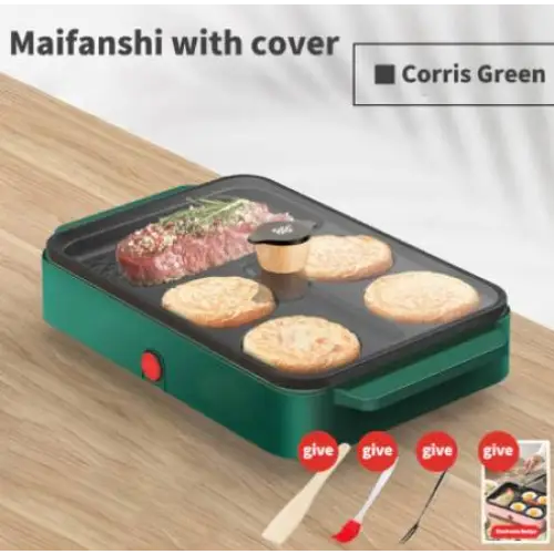 Non-Stick Electric Portable Pan Fast Heating - US / Green. With Lid - Pan Fast Heating