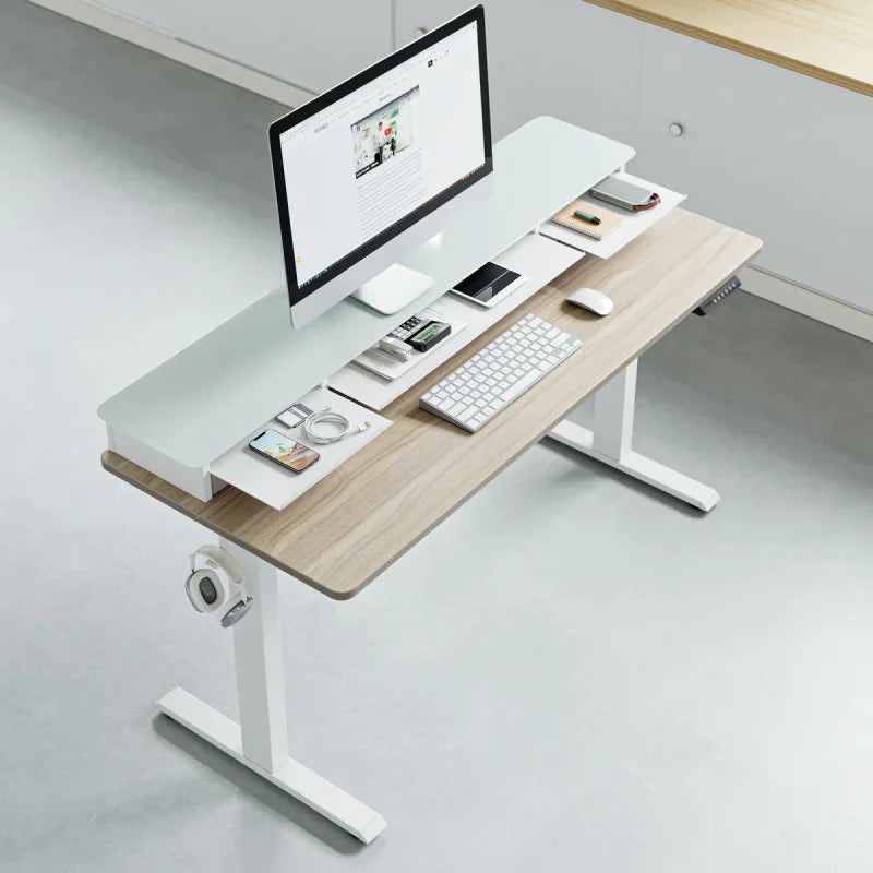 Electric Standing Desk with Double Drawer and Glass Top -