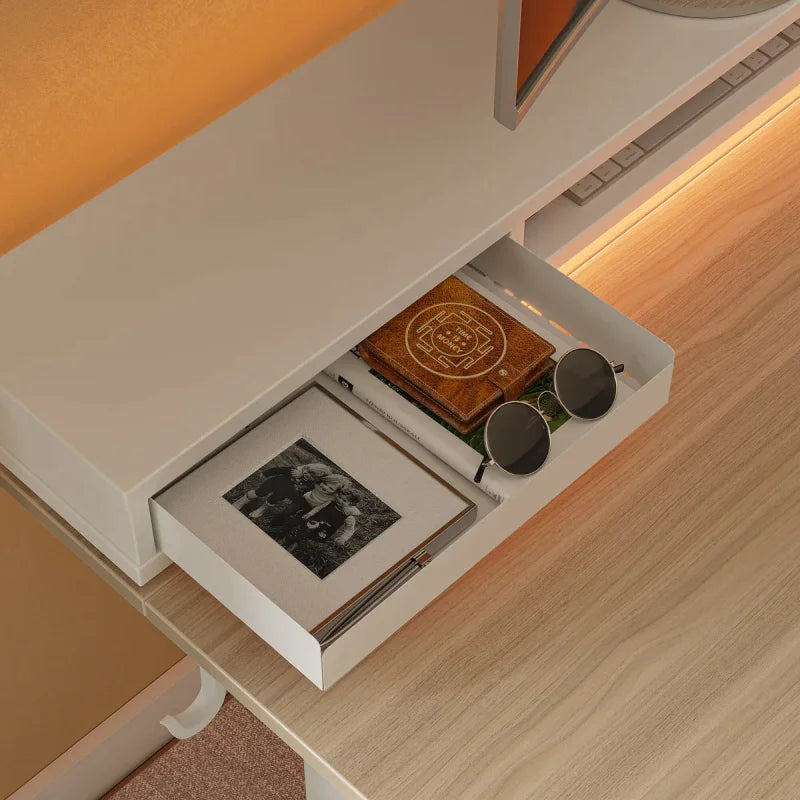 Electric Standing Desk with Double Drawer and Glass Top -