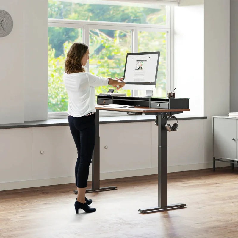 Electric Standing Desk with Double Drawer and Glass Top -
