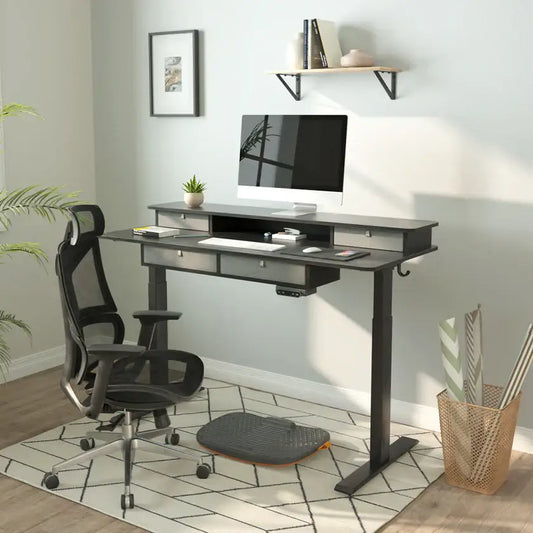 Electric Standing Desk with Drawer Made of Fabric Or Wood - 48’’ x 24’’ / Black Fabric Drawer - Desk