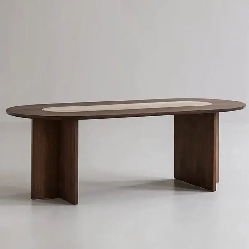 Walnut Marble Oval Dining Table Seats 4-8 - view 5