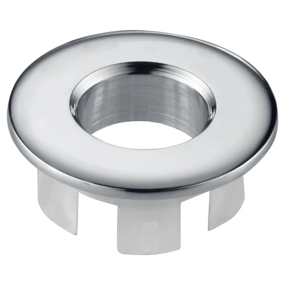 Chrome sink overflow trim ring for modern bathroom faucet installation
