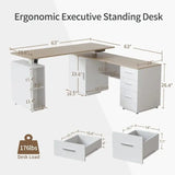Executive Standing L-Shaped Desk with 3-Drawer File Cabinet