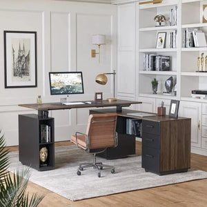 Executive Standing L-Shaped Desk with 3-Drawer File Cabinet