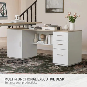 Executive Standing L-Shaped Desk with 3-Drawer File Cabinet