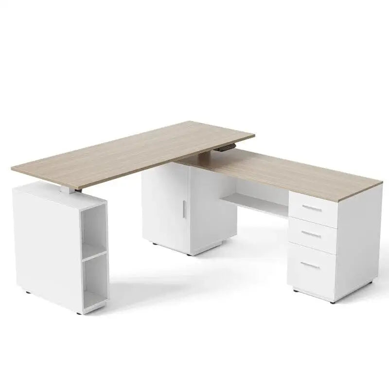 Executive Standing L-Shaped Desk with 3-Drawer File Cabinet