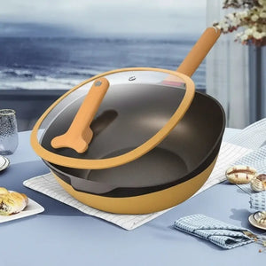 Flat Bottom Cast Non Stick Clear Lid Square Pan - Lid + steamer + sponge + silicone spatula - 32cm - Cookware set