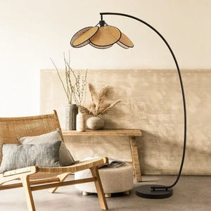 Flower Rattan LED Floor Lamp 180cm Black Frame