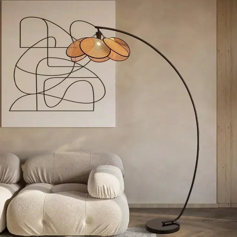 Flower Rattan LED Floor Lamp 180cm Black Frame - view 3