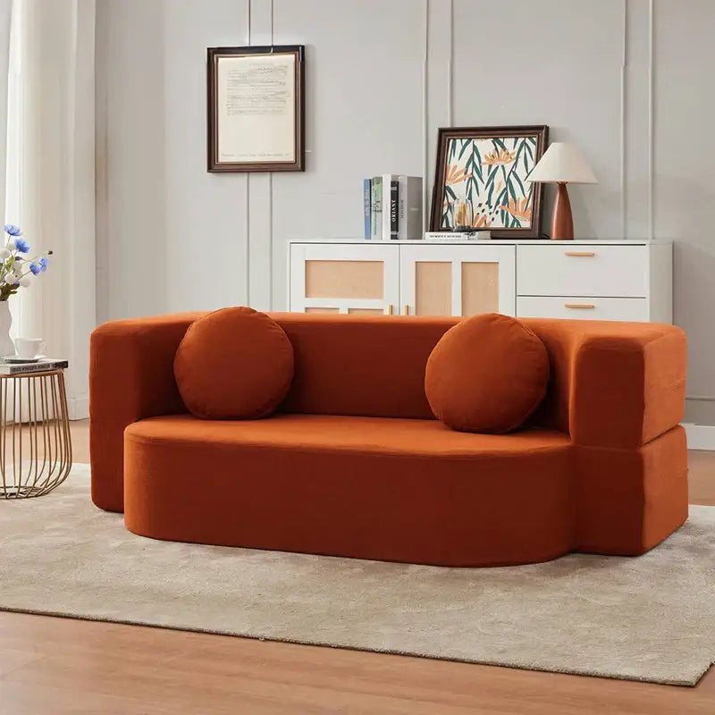 Foldable Bed Modular Retro Arm Compressed Sofa - Orange Red - 100x60x60cm - Compressed Sofa