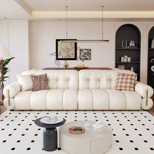 Electric retractable wall sofa bed in black leather modern design 300cm